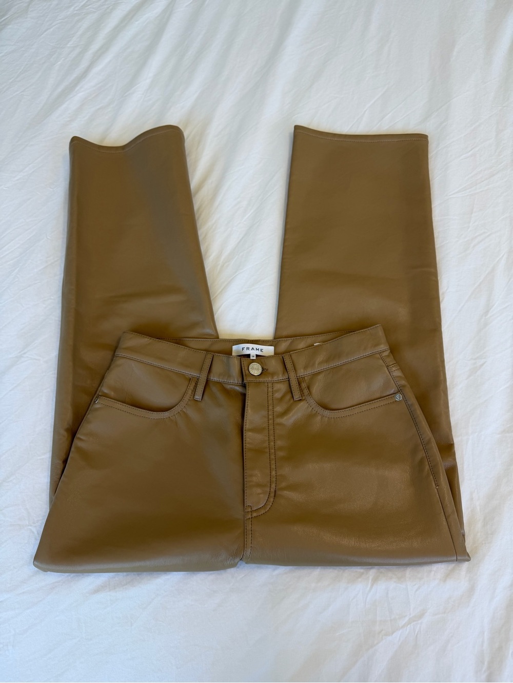 FRAME Denim Leather Pants Camel Color - Picture 2 of 6